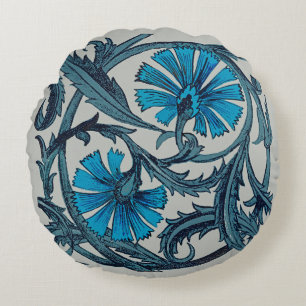 vintage blue antique flower arts crafts rustic round cushion