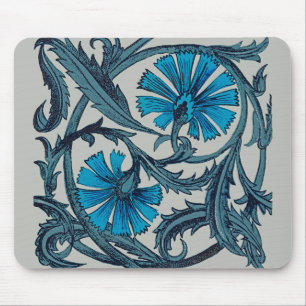 vintage blue antique flower graphic art design mouse mat