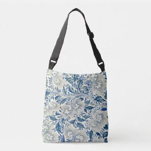 Vintage Blue Asian Floral: Antique Chinoiserie Crossbody Bag