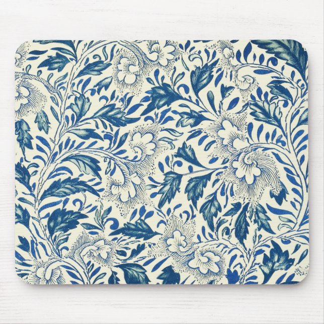 Vintage Blue Asian Floral: Antique Chinoiserie Mouse Mat (Front)