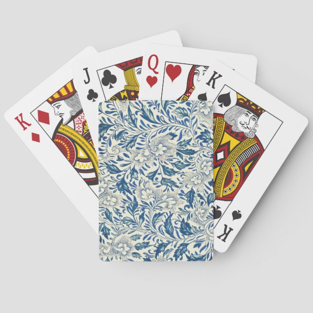 Vintage Blue Asian Floral: Antique Chinoiserie Playing Cards (Back)