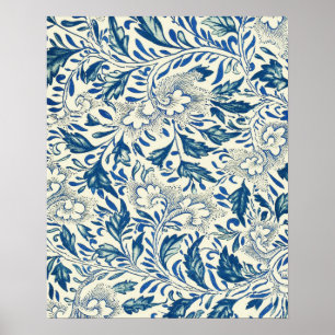 Vintage Blue Asian Floral: Antique Chinoiserie Poster