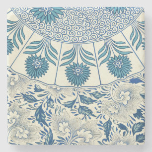 Vintage Blue Asian Floral: Antique Chinoiserie Stone Coaster