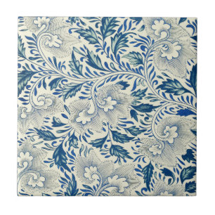Vintage Blue Asian Floral: Antique Chinoiserie Tile