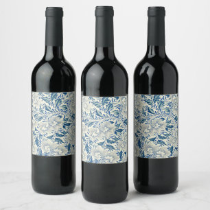 Vintage Blue Asian Floral: Antique Chinoiserie Wine Label