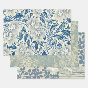 Vintage Blue Asian Floral: Antique Chinoiserie Wrapping Paper Sheet