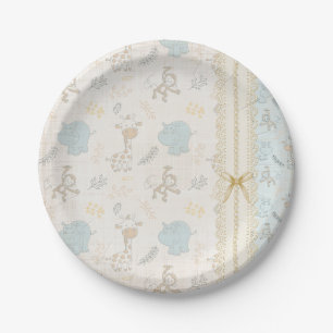 Vintage Blue Baby Boy Paper Plate