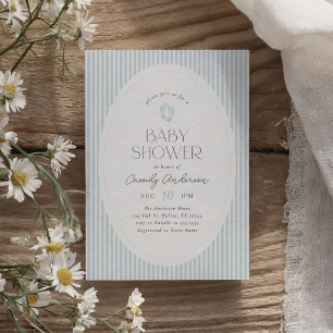 Vintage Blue Baby Footprints Boy Baby Shower Invitation