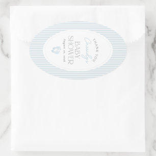 Vintage Blue Baby Footprints Boy Baby Shower Oval Sticker