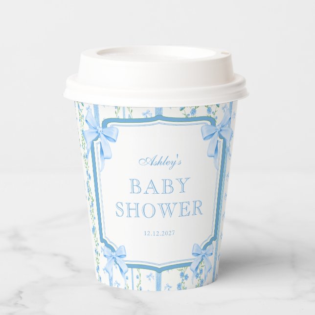 Vintage Blue Baby Girl Shower Paper Cups (Front)