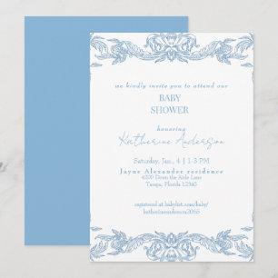 Vintage Blue Baby Shower Invitation