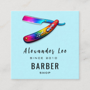 Vintage Blue Barber Razor Hair Stylist Business Square Business Card