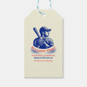 Vintage Blue Baseball Player Men's 50th Birthday Gift Tags
