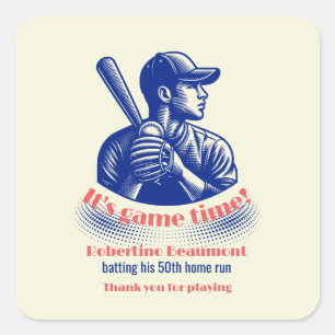 Vintage Blue Baseball Player Men's 50th Birthday Square Sticker