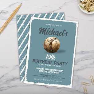 Vintage Blue Baseball Theme Viewing Birthday Party Invitation