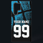 Vintage blue basketball jersey number custom samsung galaxy case<br><div class="desc">Custom sports basketball jersey number Samsung Galaxy case. Personalised phone cover with athletic orange basketball design. Customisable background colour behind vintage photo. Personalise with high school team name, monogram, funny quote, slogan etc. Cute birthday gift idea for sporty boys and girls. Make one for dad, mum, coach, girlfriend, boyfriend, teammates...</div>