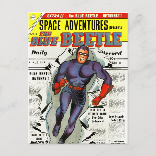 Vintage Blue Beetle Comic Book Superhero Postcard (Front)