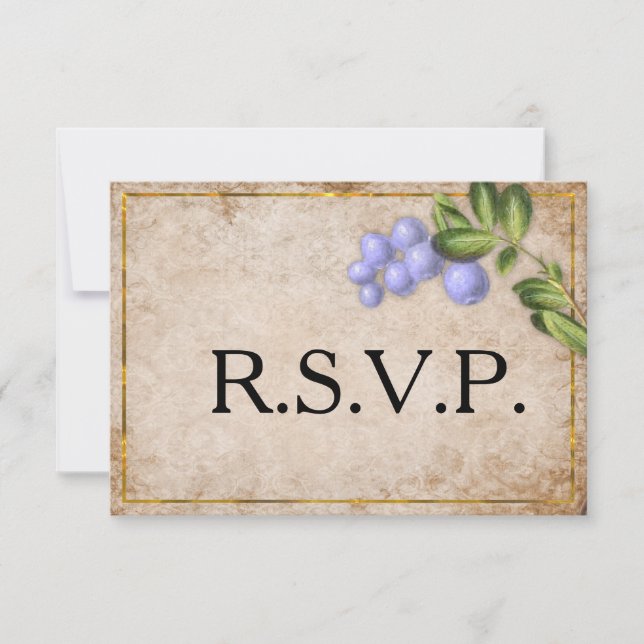 Vintage Blue Berries Wedding RSVP (Front)