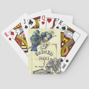 Vintage Blue Bird Birdcage Collage Playing Cards