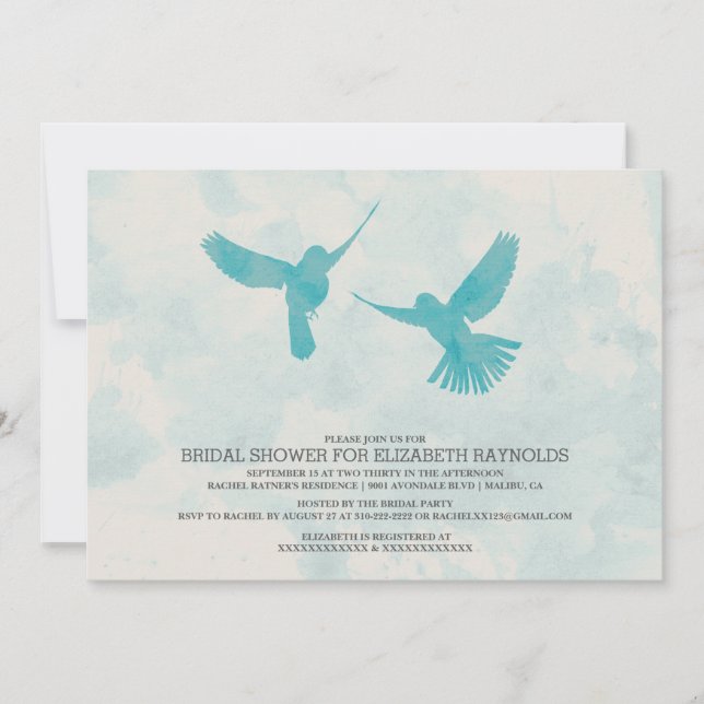 Vintage Blue Bird Bridal Shower Invitations (Front)