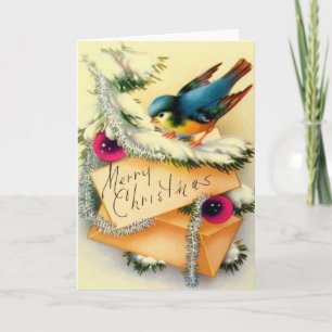 Vintage Blue Bird Christmas Greeting Card