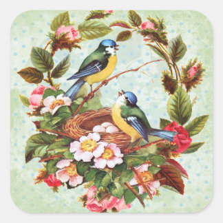 Vintage Blue Bird Floral Stickers