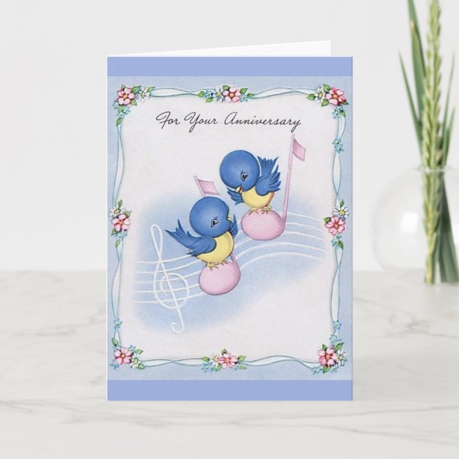 Vintage Blue Bird Musical Anniversary Card (Front)