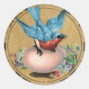 Vintage Blue Bird on Easter Egg Classic Round Sticker
