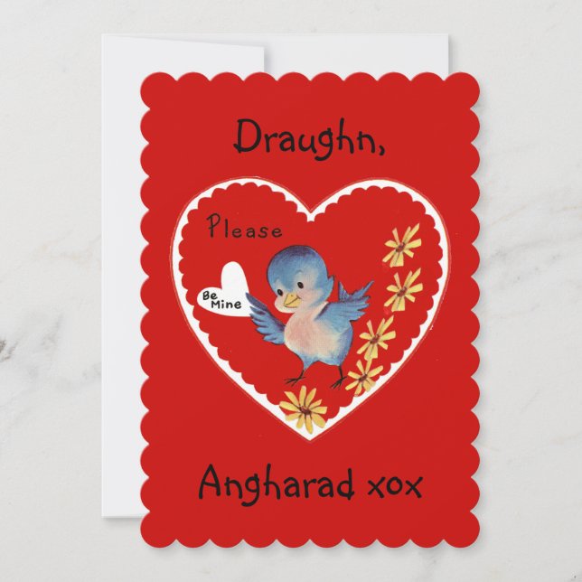 Vintage Blue Bird Valentine Flat Card (Front)