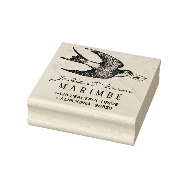 Vintage Blue Bird with Letter Address Stamp (Stamp)