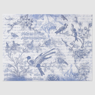Vintage Blue Birds Flowers French Script  Tissue Paper