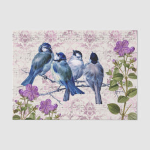 Vintage Blue Birds, Purple Flowers, Lavender Music Tissue Paper