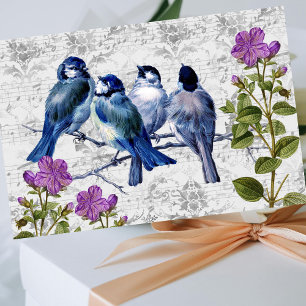 Vintage Blue Birds Purple Flowers Music, Decoupage Tissue Paper
