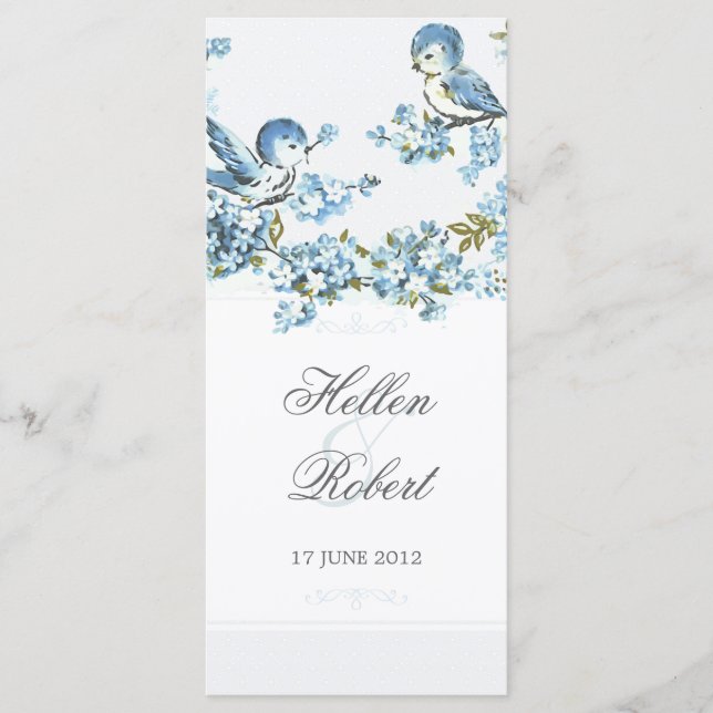 Vintage Blue Birds Winter Wedding Ceremony Program Programme (Front)