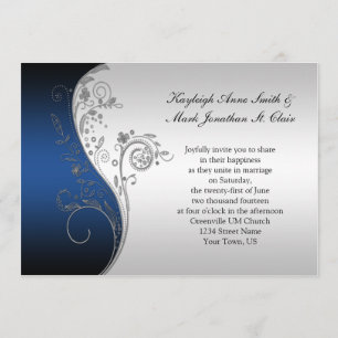 Vintage Blue Black and Silver Wedding Invitation