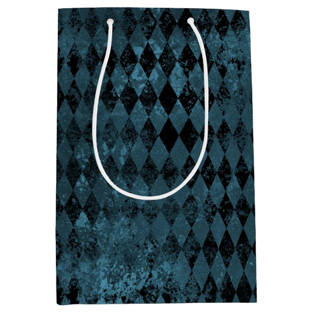 Vintage Blue & Black Harlequin Pattern  Medium Gift Bag (Front)