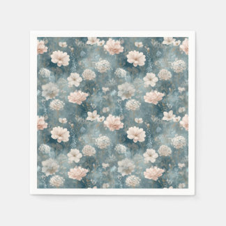 Vintage Blue & Blush Floral Paper Napkin