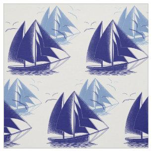 Vintage blue boat boy's room nautical fabric