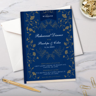 Vintage Blue Book Cover Wedding Rehearsal Dinner Invitation