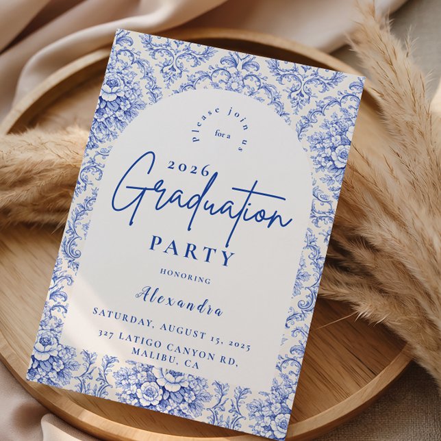Vintage Blue Botanical Graduation Party Invitation (Creator Uploaded)