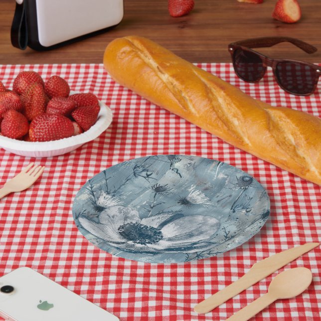 Vintage Blue Botanical Illustration Paper Plate (Picnic)