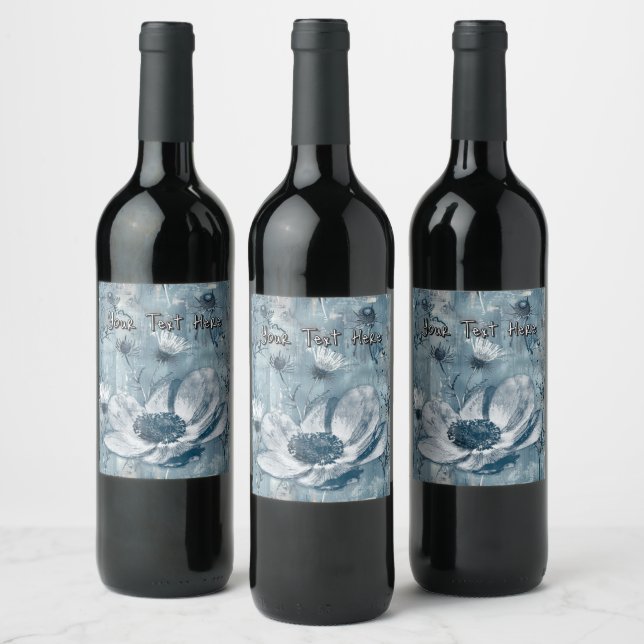 Vintage Blue Botanical Illustration Wine Label (Bottles)