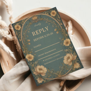 Vintage Blue Botanical RSVP Card