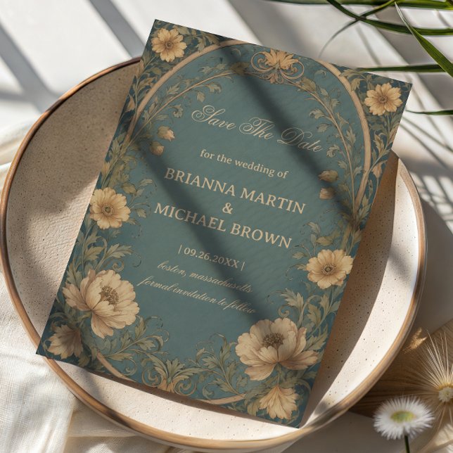 Vintage Blue Botanical Save The Date (Creator Uploaded)