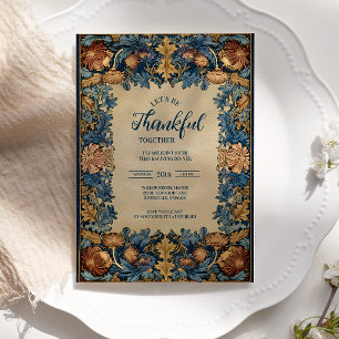 Vintage Blue Botanical Thanksgiving Celebration Invitation