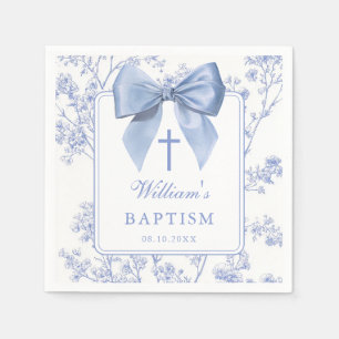 Vintage Blue Bow Floral Baptism Christening Napkin
