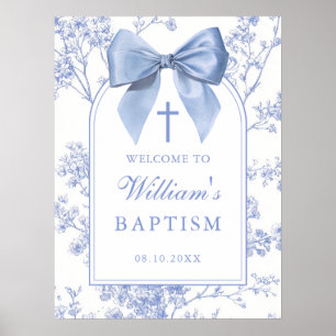 Vintage Blue Bow Floral Baptism Welcome Sign