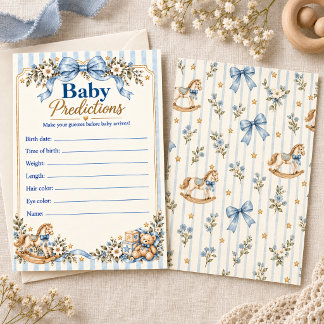 Vintage Blue Bow Rocking Horse Baby Predictions Invitation