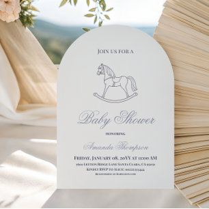 Vintage Blue Boy Rocking Horse Baby Shower Invitation