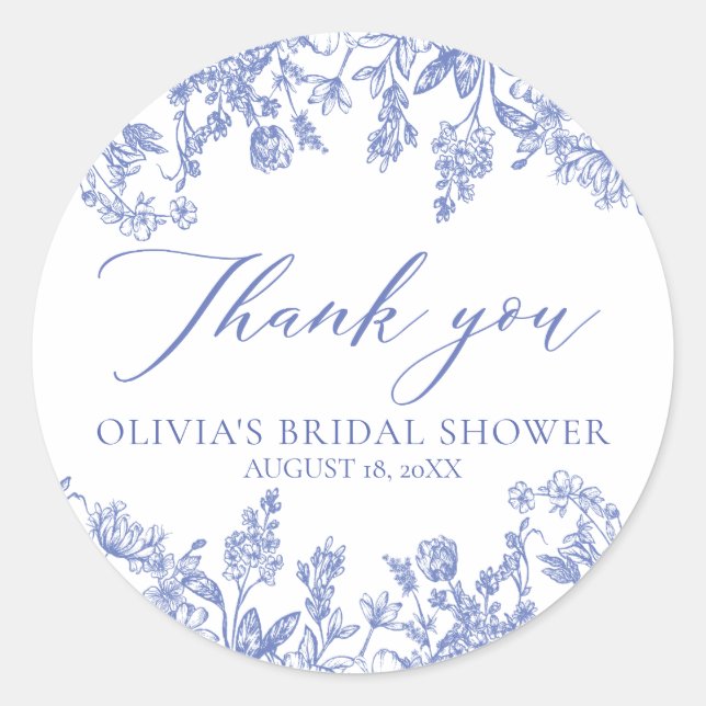 Vintage Blue Bridal Shower Thank You Stickers (Front)